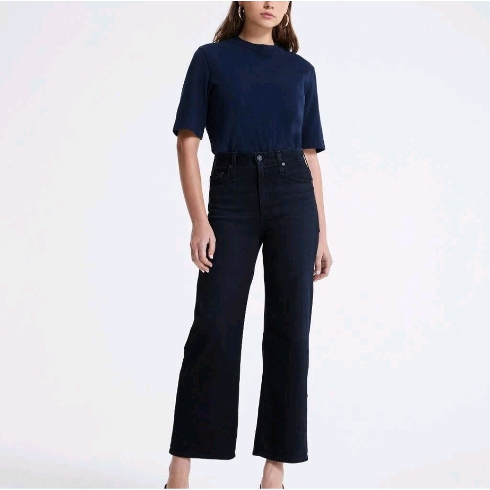 AG Adriano Goldschmied The Etta High Waisted Wide Leg Crop Jeans Dark Wash 26 R
